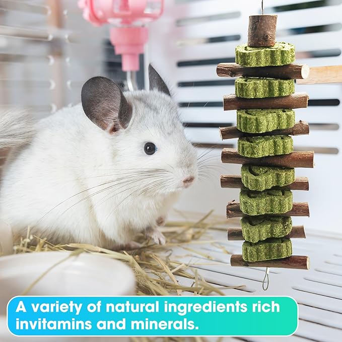 WDEFUN Natural Peach Wood Clover Cake Teeth Grinding Toy String - Rabbit Snack Chewing Toy, Safe and Durable Pet Teeth Grinding Rod, Caring for Dental Health-Mewly Pet