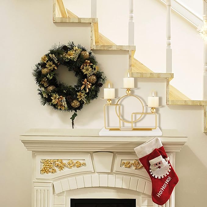 Gold Candle Holders for Pillar Candles with Marble Base 3 Arms Metal Candelabra Candle Holders Gold Home Decoration Elegant Candle Stand for Table Centerpieces,Fireplace,Anniversary