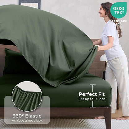 HEVUMYI Army Green Full Comforter Set - 7-Piece All Season Bed in a Bag Full, Ultra Soft Bedding Set with Comforter, Flat Sheet, Fitted Sheet, Pillowcases, Pillow Shams