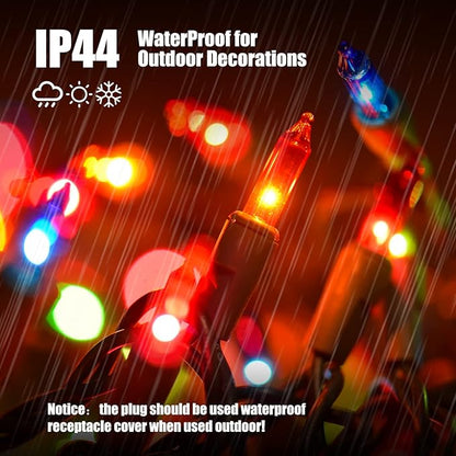 Christmas Lights Multicolor 100 Count Incandescent Light UL Certified Connectable Christmas Tree Lights with Green Wires for Indoor Outdoor Xmas, Wedding, Holiday, Party, Home Decorations