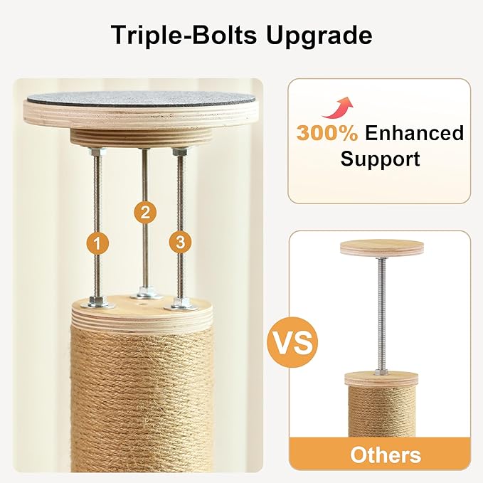 FUKUMARU Floor to Ceiling Cat Tree, 6 Level Adjustable Height (5.7-9.8 ft) Climbing Tower with Thickened Scratching Posts, Cats Activity Center with Transparent Capsule and Cozy Hammock-Mewly Pet