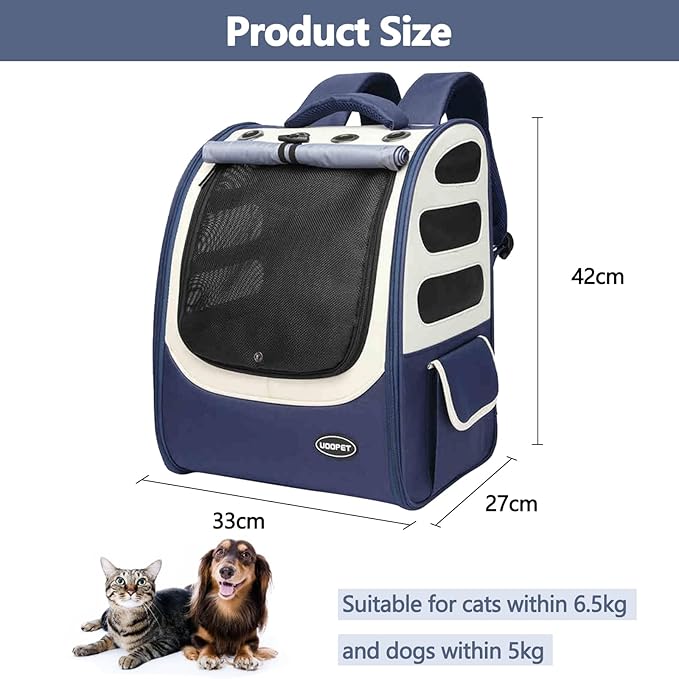 Dog Backpack, Ventilated Pet Hiking Backpack Travel Bag, Airline Approved Cat Backpack for Travel, Hiking, Outdoor Use(Blue)-Mewly Pet