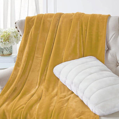 Walensee Fleece Blanket Plush Throw Fuzzy Lightweight (XL-Twin Size 66x90 Honey Gold) Super Soft Microfiber Flannel Blankets for Couch, Bed, Sofa Ultra Luxurious Warm and Cozy for All Seasons