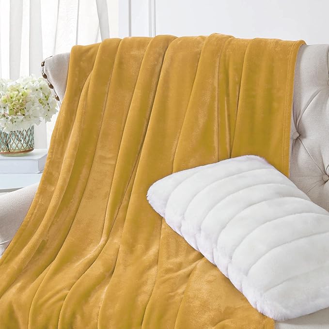 Walensee Fleece Blanket Plush Throw Fuzzy Lightweight (Queen Size 90x90 Honey Gold) Super Soft Microfiber Flannel Blankets for Couch, Bed, Sofa Ultra Luxurious Warm and Cozy for All Seasons