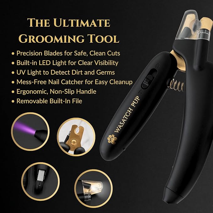 3-in-1 Dog Nail Trimmers and Pet Nail Clippers - Professional Grade with Stainless Steel Blades, LED & UV Light, and Nail Filer for Safety & Precise Toenail Pet Grooming - S to M Dogs-Mewly Pet