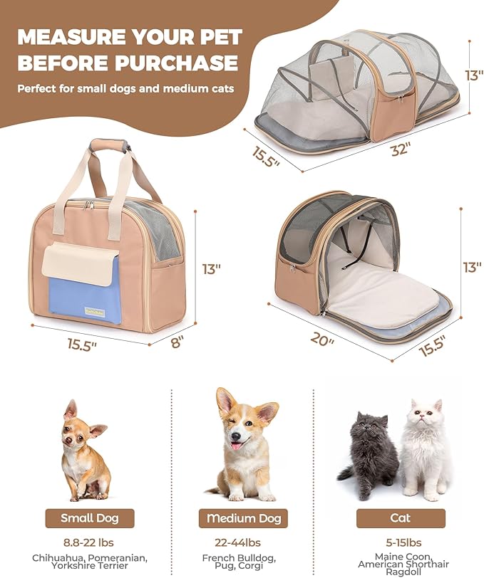 Expandable Pet Carrier Backpack, Cat Carrier Backpacks with Breathable Mesh for Cats Small Dogs Puppies Up to 25 Lbs Airline Approved Waterproof Travel Carrier with Safety Buckle for Hiking & Flights-Mewly Pet