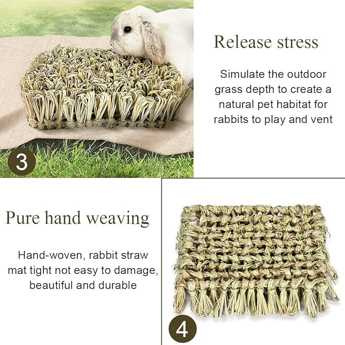 Hamiledyi Rabbit Grass Bed Bunny Natural Straw Woven Mat Guinea Pig Hay Mat Chew Mat for Rabbit Guinea Pig Chinchilla Squirrel Hedgehog(10.6x7.5x3.5inches)-Mewly Pet