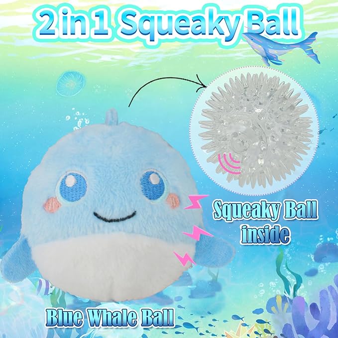 DKING 3Pack Squeaky Dog Balls,2 in1 Funny Puppy Ball Toys,Birthday Dog Toy for Small Medium Dogs (Ocean Ball)-Mewly Pet