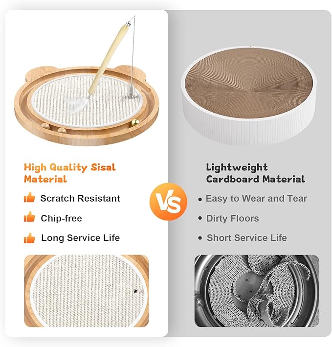 3-in-1 Cat Toys, Scratcher, Toys for Indoor Cats, Natural Sisal Scratching Board, Kitten Interactive with Ball Track & Retractable Wand Toy & Feather-Mewly Pet