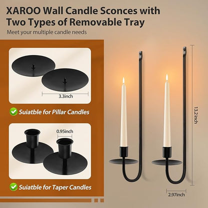 Candle Sconces Set of 2, Taper & Pillar Wall Candle Holder, Black Wall Sconces Set of Two, Decor for Entryway, Stair Corner, Living Room, Gfits for Men Women Mom or Dad