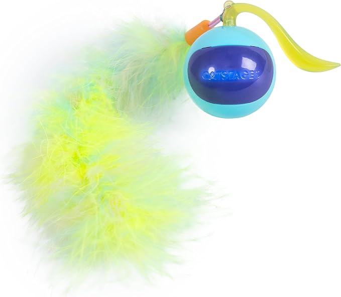 Catstages Roll & Chase Robot Toy –Interactive Electronic Cat Toy for Indoor with Feather Teaser Tail, Lights, USB Rechargeable, Automatic Moving Action for Active Play, Mental Stimulation & Enrichment-Mewly Pet