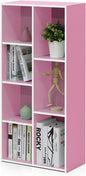 Furinno LUDER Book Shelf, 7-Cube Bookshelf, Bookcase, 9.4" x 19.5" x 41.7", for Living Room, Bedroom, Home Office, White/Pink