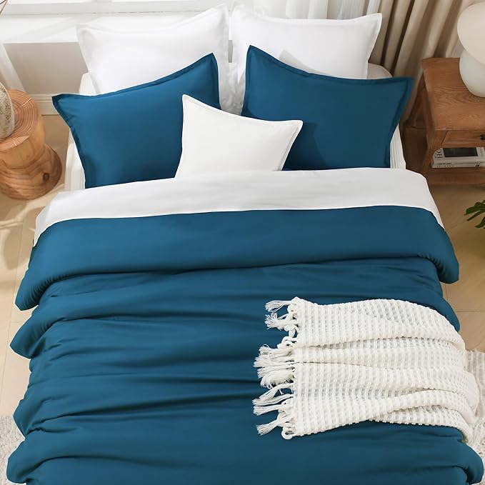 Litanika Comforters Teal Super King Size, 3 Pieces Lightweight Solid Bedding Set & Collections, All Season Fluffy Bed Set (120x120In Comforter & 2 Pillowcases)