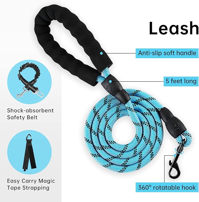 IVY&LANE No Pull Dog Harness for Large Dogs, Dog Vest Harness with Leash, Safety Belt and Storage Strap, Fully Adjustable Harness, 360° Reflective Strip, Soft Handle (Blue, L)-Mewly Pet