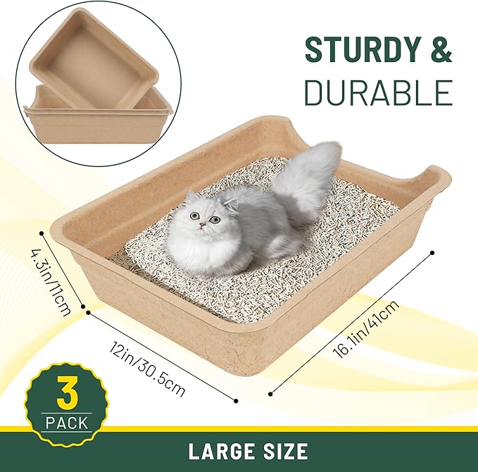 Disposable Litter Boxes for Cats, Low Entry Paper Litter Box, Paper Cat Litter Tray with One-time Pet Bath Towel Set （3PACKS with 1 Towel） for Travel on Weekends or Trips of Short Holidays-Mewly Pet
