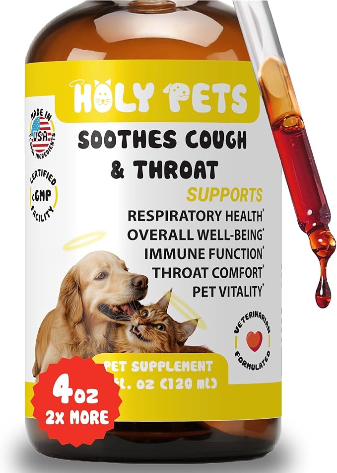 Cough Medicine for Dogs & Cats, Respiratory Infection Support - Sneezing Relief & Kennel Cough Treatment - Pet Asthma Support - Made with Natural Ingredients in The USA (4oz)-Mewly Pet