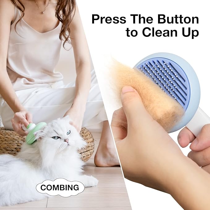 Self-Cleaning Slicker Brush for Pet Grooming: Removes Tangles, Loose Undercoat & Mats from Cats & Dogs (Blue)-Mewly Pet