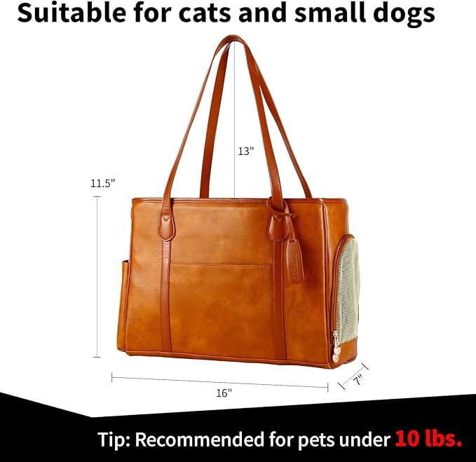Stylish Dog Purse Carrier, Leather Pet Carrier Bag for Small Dogs Cats Puppy, Airline Approved Soft-Sided Carrier Brown-Mewly Pet