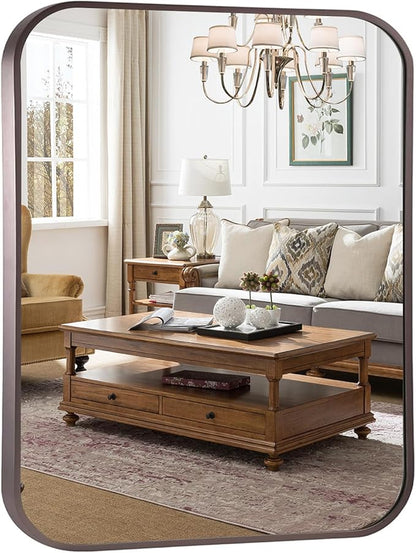 Dark Bronze Rectangle Bathroom Mirror, 30x36 Inch Brushed Titanium Metal Framed Rectangular Wall Mirror for Bathroom Vanity, Living Room, Bedroom, Farmhouse, Hangs Vertically or Horizontally