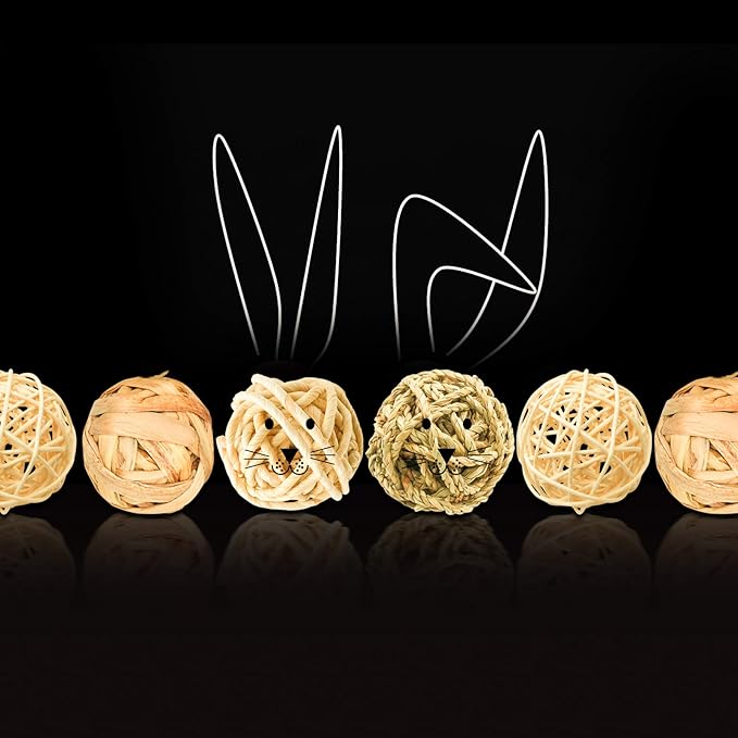 8 Pcs Small Animals Play Balls Rolling Activity Chew Toys Gnawing Treats for Rabbits Guinea Pigs Chinchilla Bunny Natural Balls, Pet Cage Entertainment Accessories (8Pcs)-Mewly Pet