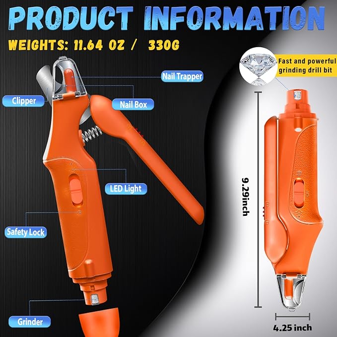 2 in 1 Dog Nail Clippers and Grinder with Lights & Cat Nail Clipper for Large Medium Small Dogs Cats Nail Trimmers USB Rechargeable with 2 LED Lights Dog Claw Care for Non-Black Nails-Mewly Pet