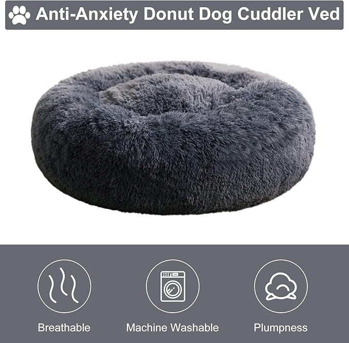WNPETHOME Calming Dog Beds for Large Dogs, Anti-Anxiety Donut Pet Bed, Fluffy Faux Fur Plush Dog Bed，Warming Cozy Soft Round Pet Bed for Large Jumbo Dogs, Cat Cuddler Cushion-Mewly Pet