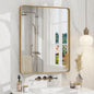 24x30 Gold Bathroom Mirror, Rounded Rectangle Gold Frame Mirror, Brushed Gold Brass Bathroom Vanity Mirror Wall-Mounted, Anti-Rust, Hangs Horizontally or Vertically