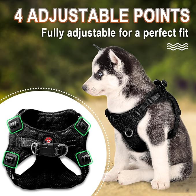 Dog Harness Step in Dog Vest Harness, Reflective Adjustable Puppy No Pull Harness Breathable Soft for Small and Medium Dogs Cats, Black, XS-Mewly Pet