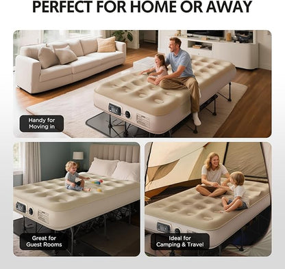 Simpli Comfy EZ Bed Twin Self-Inflating Air Mattress with Built-in Frame, Pump and Wheeled Case, Blow Up Inflatable Air Bed Perfect for Home, Guests, Travel, Vacation, Camping