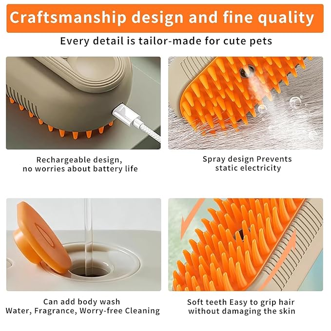 Cat Hair Steam Brush for Shedding，Cloud Care Cat Brush, 2024 Best Cat Steam Brush, Pet Steam Brush, 3-in-1 Self-Cleaning Cat Brush with 360° Rotating Arm, Detachable Silicone Bristle Head (White)-Mewly Pet