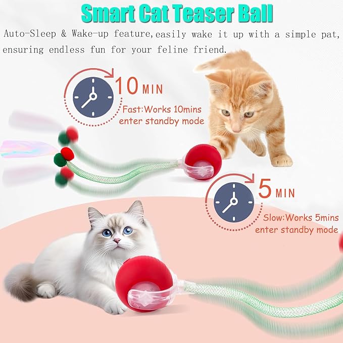 Speed 2.0 Tail Interactive Cat Toys for Indoor Cats, Chirping & Motion Activate Cat Toy, Smart Kitten Rolling Ball Moving Ball Toys, Rechargeable Dog Cat Bal l for Enrichment Exercise (Yellow)-Mewly Pet