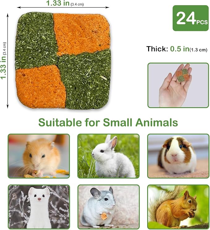 Fhiny 24 PCS Rabbit Chew Toys, Natural Timothy Hay Carrot Biscuit Handmade Bunny Molar Toys for Teeth Small Animal Snacks for Rabbits Guinea Pigs Chinchillas Hamsters Gerbils-Mewly Pet