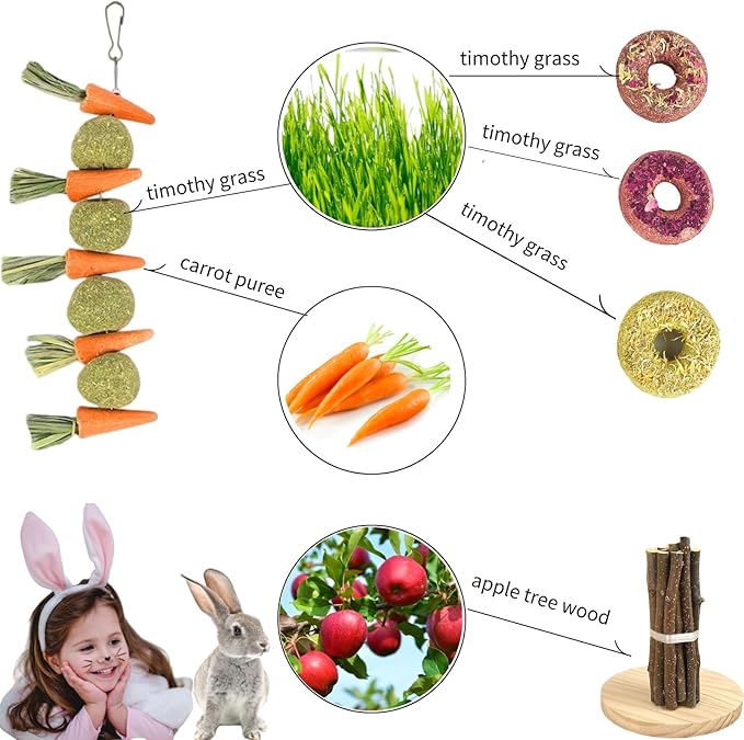 31 Pcs Small Pet Chew Toys for Dental Health - Natural Apple Wood, Timothy Grass Sticks & Sweet Bamboo, Teeth Grinding Toys for Rabbits, Guinea Pigs, Hamsters, Chinchillas Cage Accessories-Mewly Pet