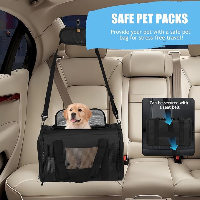 Carriers Soft-Sided Pet Carrier for Cats Dogs Under 15 lbs,TSA Airline Approved with 4 Ventilated Windows(Medium,Black)-Mewly Pet