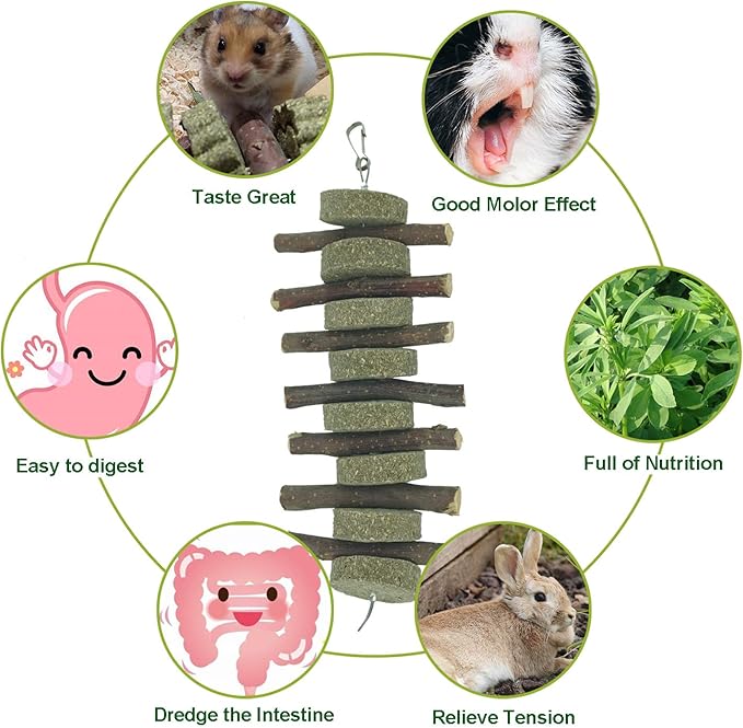 Rabbits Chew Toys Bunny Treats Natural Wood Timothy Hay Grass Chew Toys Treats for Hamster Chinchilla Guinea Pigs 6pcs-Mewly Pet