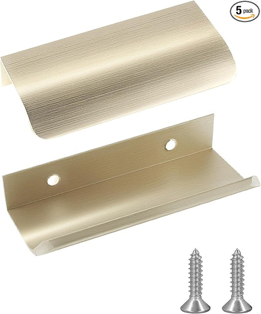JOOJA 5 Pack Modern Style Finger Edge Pull Furniture Drawer Handles Hidden Cabinet Kitchen Drawer Handles Knobs, Gold 80(64) mm
