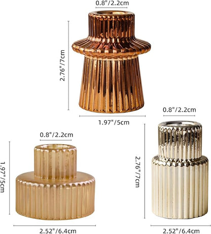 Gold Candlestick Holders 6PCS for Tealight Candle Stick Candles, Ribbed Glass Taper Candle Holders Set Table Centerpieces for Thanksgiving Christmas Farmhouse Decor Indoor and Outdoor