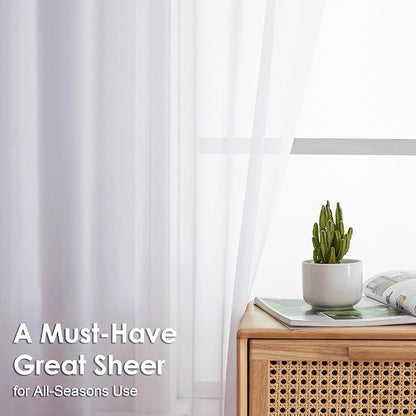OVZME 2 Panels Sheer White Curtains 54 Inches Length Window Treatment for Kitchen, Elegant Airy Transparent Curtain Draperies Rod Pocket for Kids Living Room, Each 42 Width 54 Length