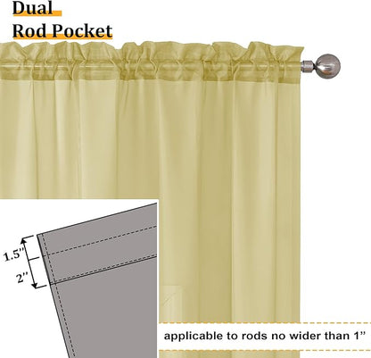 Aiyufeng Yellow Sheer Curtains 72 Inches Long 2 Panels Set, Semi Transparent Voile Rod Pocket Sheer Window Drapes for Bedroom Bed Canopy Living Room Dining Wedding Party Backdrop, 42W x 72L inch