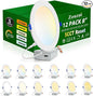zouzai 12 Pack White 8 inch 18W 1620LM 5CCT Reset Ultra-Thin LED Recessed Ceiling Light with Junction Box, 2700K/3000K/3500K/4000K/5000K Selectable,Dimmable - ETL and Energy Star Certified
