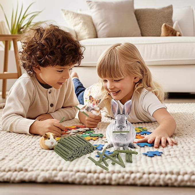 100PCS Timothy Hay Sticks for Rabbits Guinea Pigs Chinchillas Chew Treats, Natural Timothy Grass Molar Teeth Stick Bunny Chew Toys for Rabbits Chinchillas Guinea Pigs Hamsters Rodents-Mewly Pet