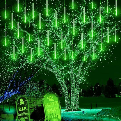 Kwaiffeo Halloween Lights Outdoor, Meteor Shower Lights for Xmas Halloween Decorations Outdoor Party St. Patrick's Day, UL Plug, Green