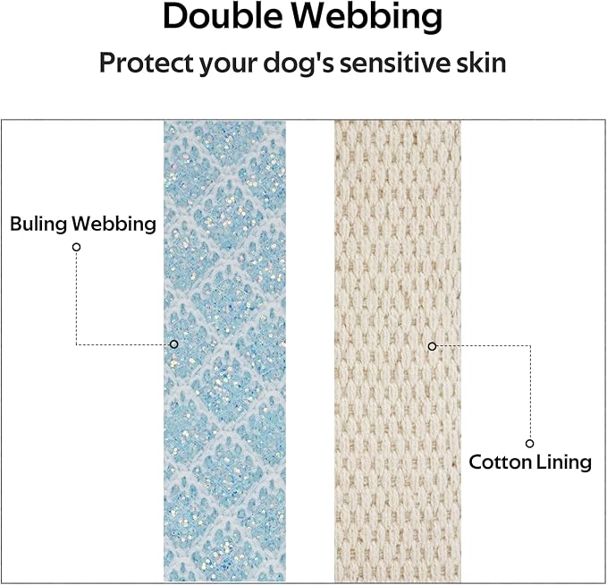 Dog Collar with Waterproof AirTag Holder & Anti-Lost QR Code, Cute Bling Warpping Adjustable Width for Small Medium Large Pet (Light Blue, L)-Mewly Pet