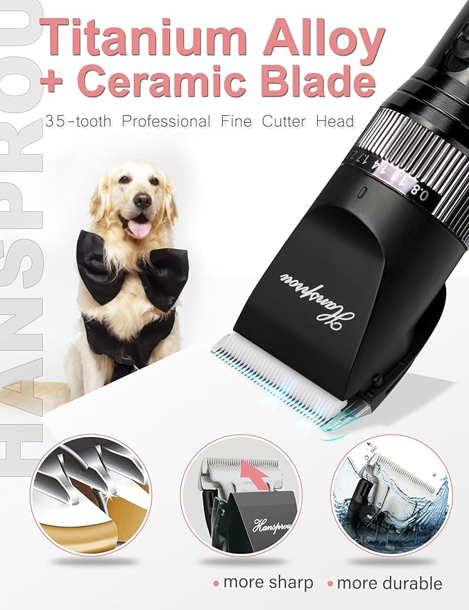 Dog Grooming Clippers, Upgraded 36V Heavy Duty Pet Clippers, Professional Dog & Cat Shaver for Thick Coat, Corded Pet Hair Trimmer with Guard Combs & Brush-Mewly Pet