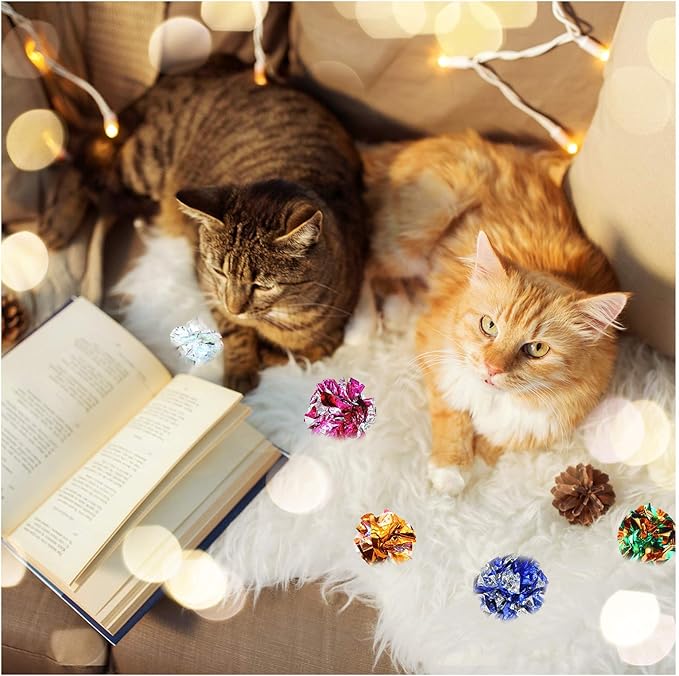 Andiker 10PC Cat Crinkle Balls, 2.36 Inches 5 Colors Kitten Balls Interactive Cat Toys for Indoor Cats to Chew, Chase, Swat, Bite, Hunt to Kill Time and Keep Fit(10 pcs)-Mewly Pet