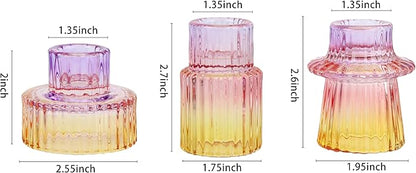 Vixdonos Glass Candlestick Holders Tealight Candle Holders for Table Centerpieces, Wedding Decor and Dinner Party (3 Pcs, Purple-Pink-Yellow)