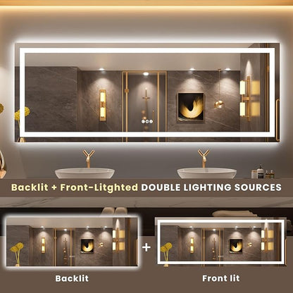 LOAAO 84X32 LED Bathroom Mirror with Lights, Anti-Fog, Dimmable, Backlit + Front Lit, Lighted Bathroom Vanity Mirror for Wall, Memory Function, Tempered Glass, ETL Listed