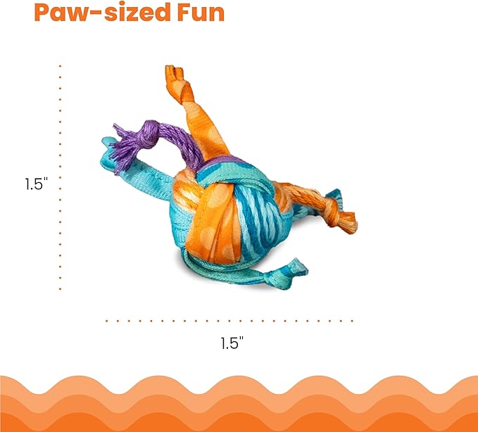 Catstages Catnip Tons of Tails – Interactive Catnip Dental Chew Toy for Cats with Rope, Ribbon & Cotton for Batting, Chasing & Chewing-Mewly Pet