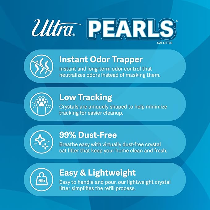 Ultra Pearls Cat Litter - 99.9% Dust Free, Low Tracking, Soft on Paws, Fragrance Free - 5 Lbs.-Mewly Pet