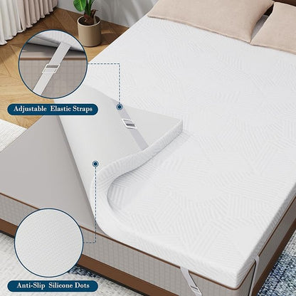 2 Inch King Memory Foam Mattress Topper, Cooling Gel Bed Topper with Removable Cover, Soft & Pain Relief & Breathable, CertiPUR-US & Oeko-Tex Certified